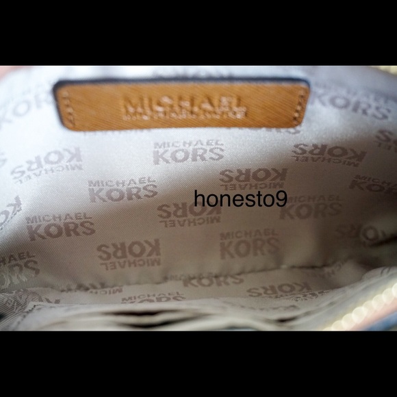 Michael Kors Wristlet Yellow Brown White Gingham - Picture 6 of 8